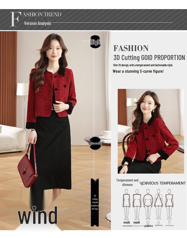 Genuine French Lapel Jacket: Women's Autumn/Winter Angora Red Wool Coat