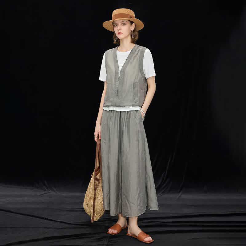 Wudao Women s Old Money Tencel Blend Two-Piece Set M