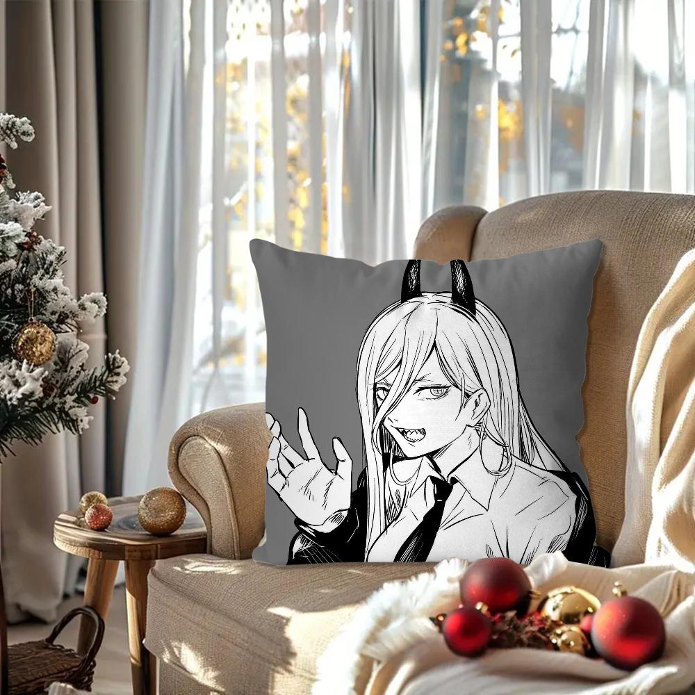 Power Animation Chainsaw Man Pillow Case SquarePillow Bedroom Sofa Leisure Comfort Cushion Car Living Room Home Decoration 40X40