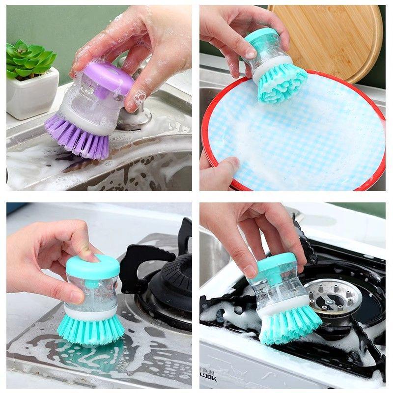 Hydraulic Liquid Dispensing Kitchen Brush: Non-Stick, Non-Scratch, Easy Dish & Pot Cleaning