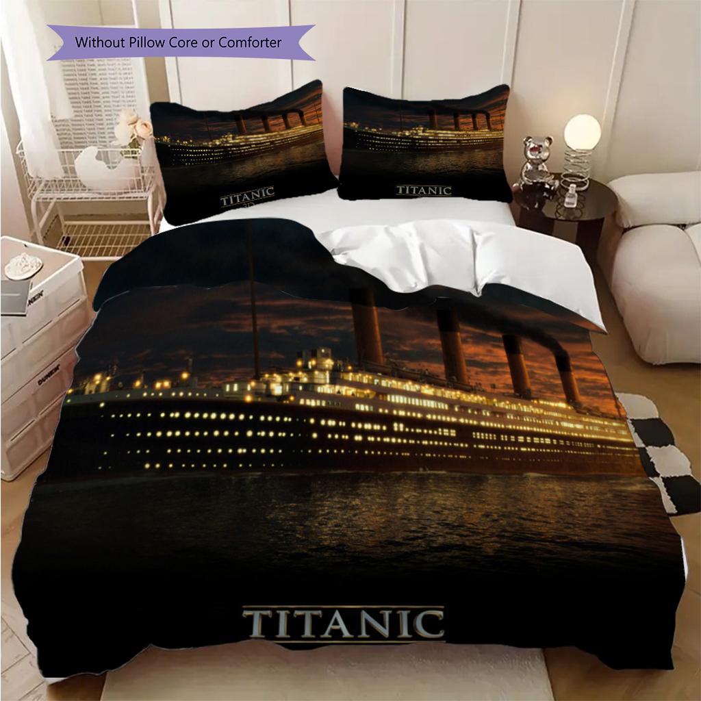 Titanics Final Voyage Sunset Bedding (1 * duvet cover + 2 * pillowcase, without core) 2D Flat Christmas birthday gift Soft and comfortable Bedding set