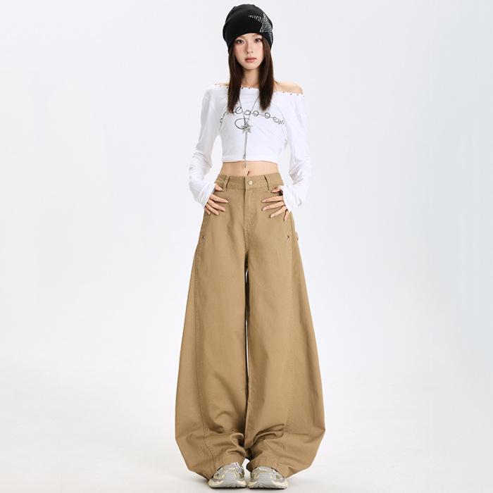 Autumn Spicy Scimitar Jeans: High Waist, Loose Fit, Drapey Mopping Wide-Leg Pants for Women