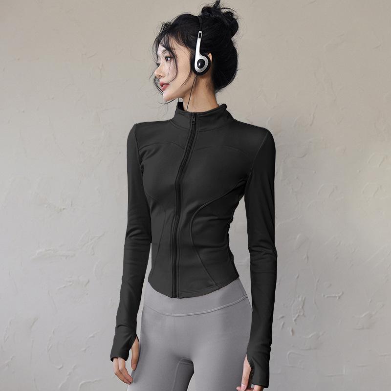 Women's Quick-Dry Slim Fit Stand-Up Collar Jacket for Aerobics, Running, Yoga, and Fitness.