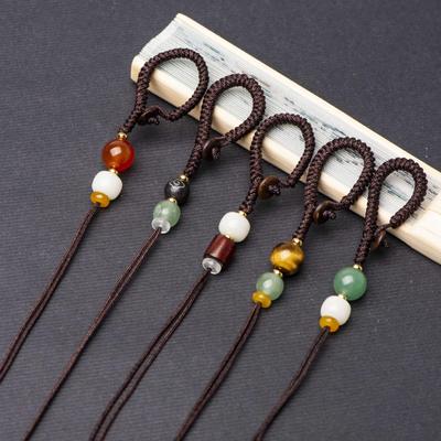 Hand-Woven Diamond Knot Car Keychain with Brass Pendant and Jade Accent