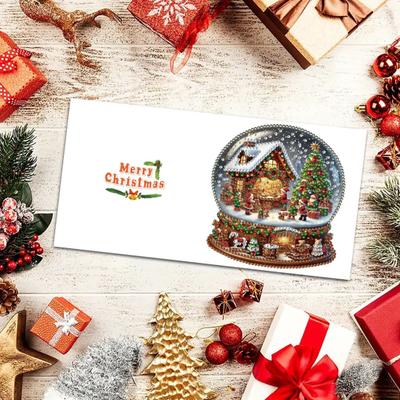 Yousheng 6 Pièces Cartes de Peinture Artistique Diamantées DIY Kit de Fabrication de Cartes de Vœux de Noël avec Enveloppes Artisanat de Peinture Diamantée 5D Bonhomme de Neige Chat Cerf