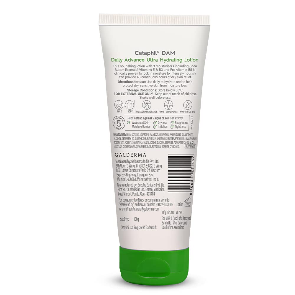 Cetaphil Daily Advance Ultra Hydrating Lotion 100 g Packung mit 1 Stück für trockene empfindliche Haut Gesichts- und Körperpflege