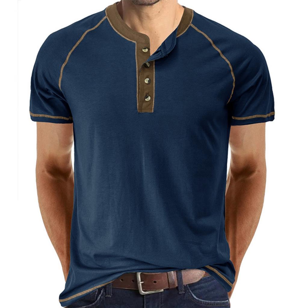 Vêtement de sport de base décontracté pour homme, Haut T-shirt à manches courtes et col rond color-block pour homme