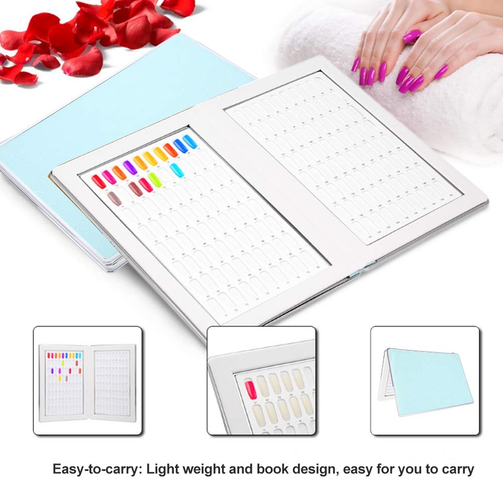 Nail Display Chart, 160 Slots Nail Gel Polish Organizer Color Card Nail Polish Color Display Chart Book Nail Swatch Book Nail Art Practice Card(Blue)