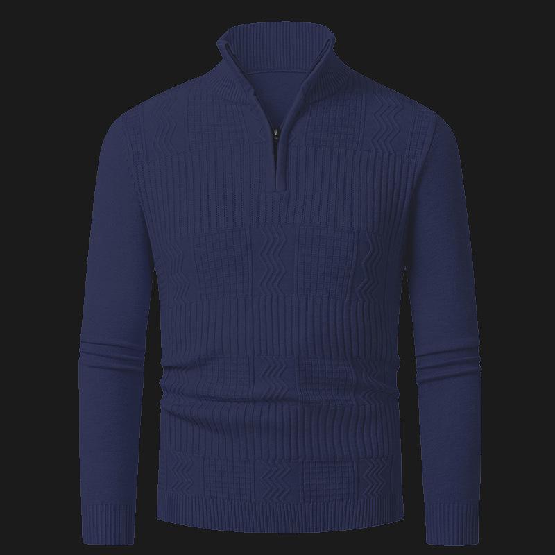 Men S Solid Stand Collar Half Zip Knit Sweater