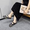 Fashion 2025 Summer Closed Toe Women's Slippers Fashion Belt Buckle Mesh Light  Comfortable Best Seller Concise Rome Solid Flat Slippers