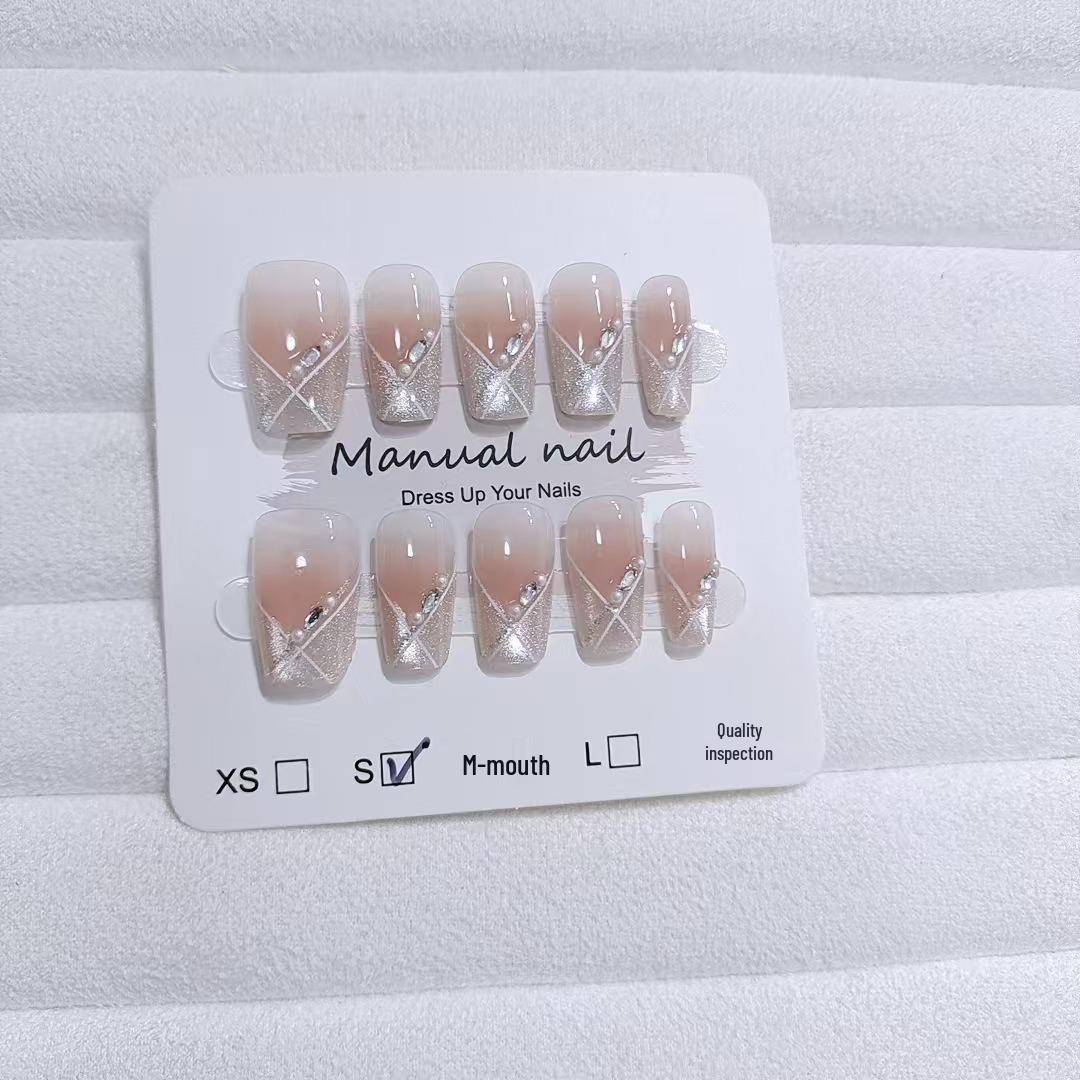 

Набор из 10 штук S176 First Love Cat Eye Blush Короткие накладные ногти - Сладкий и милый стиль