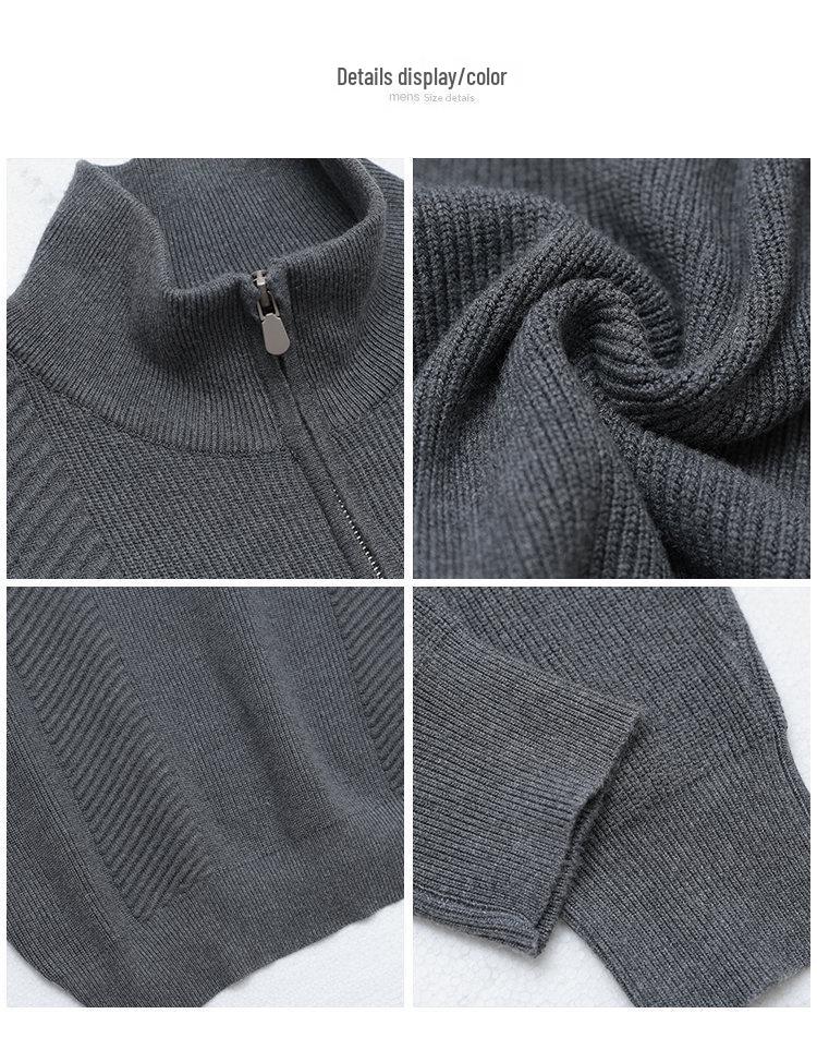 Men's Striped Knitwear Long Sleeve Half-Zip Sweater - White Warm Autumn/Winter Collection