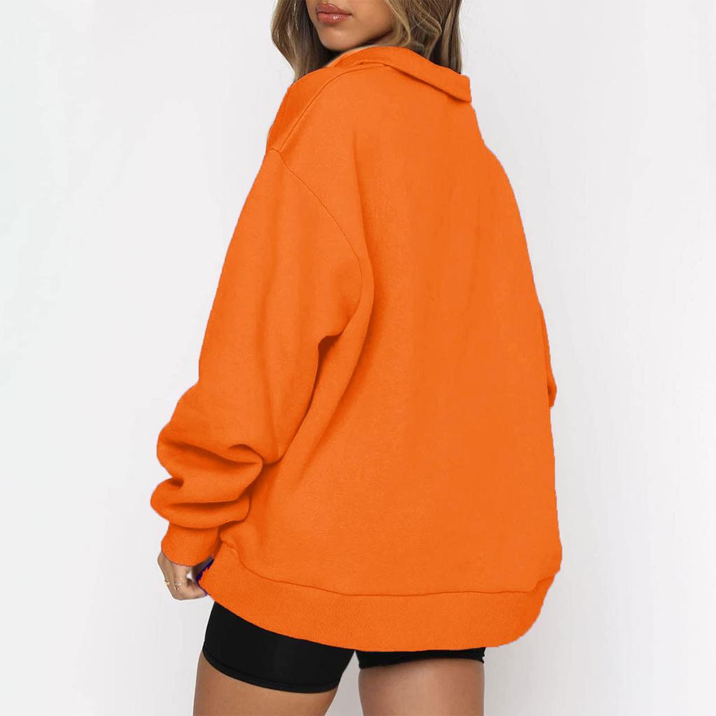 European and American Women's 2022 Autumn/Winter Pocket Half-Zip Long Sleeve Pullover Hoodie Sweatshirt