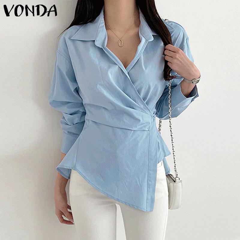 

VONDA Весенние женские тонкие повседневные рубашки с длинными рукавами