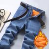 Winter Men's Warm Fleece Jeans Men Business Thicken Denim Trousers Stretch Slim Fit Pants Plus Size 28-40