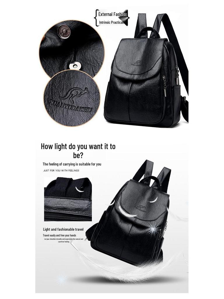Mochila de Viagem Feminina de Couro Macio de Grande Capacidade - Versátil Bolsa Estudantil Casual Nova 2025
