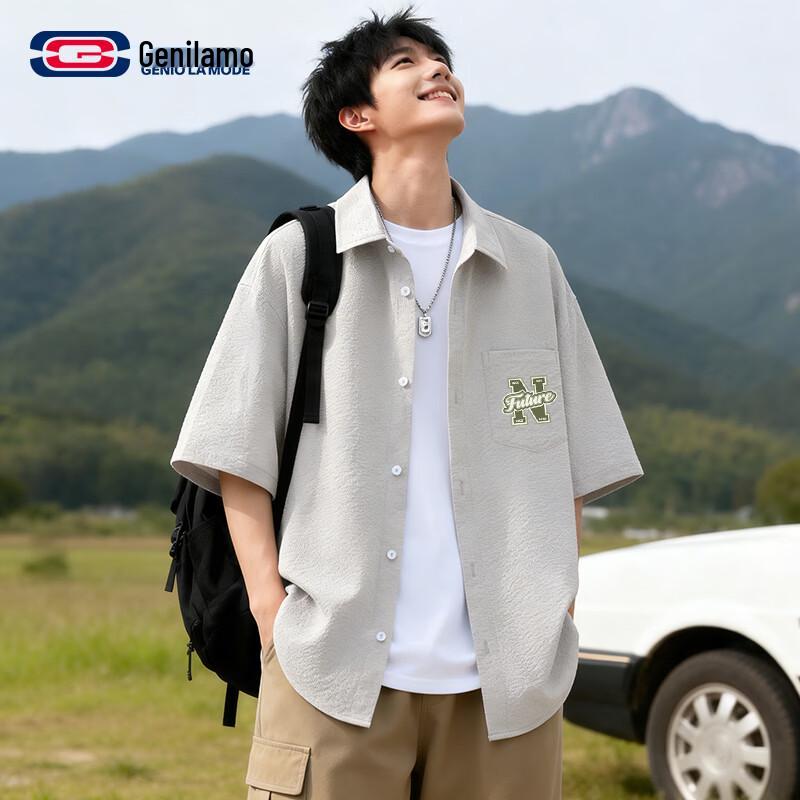 GENIOLAMODE Men s Casual Short-Sleeve Lapel Shirt 3XL