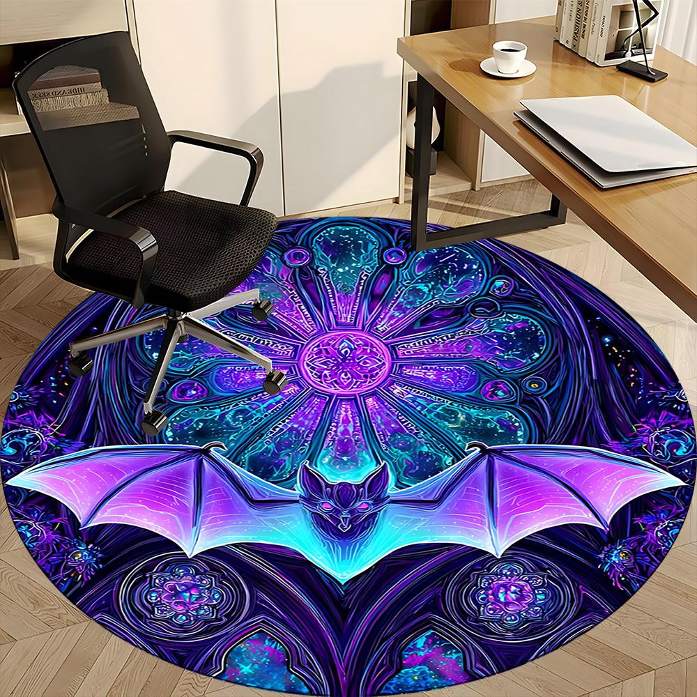 1pc Bat Mandala Office Round Area Rug, Mat Suitable ForOffice, Under Office Chairs Bedroom Living Room Home Decor, Room Deco