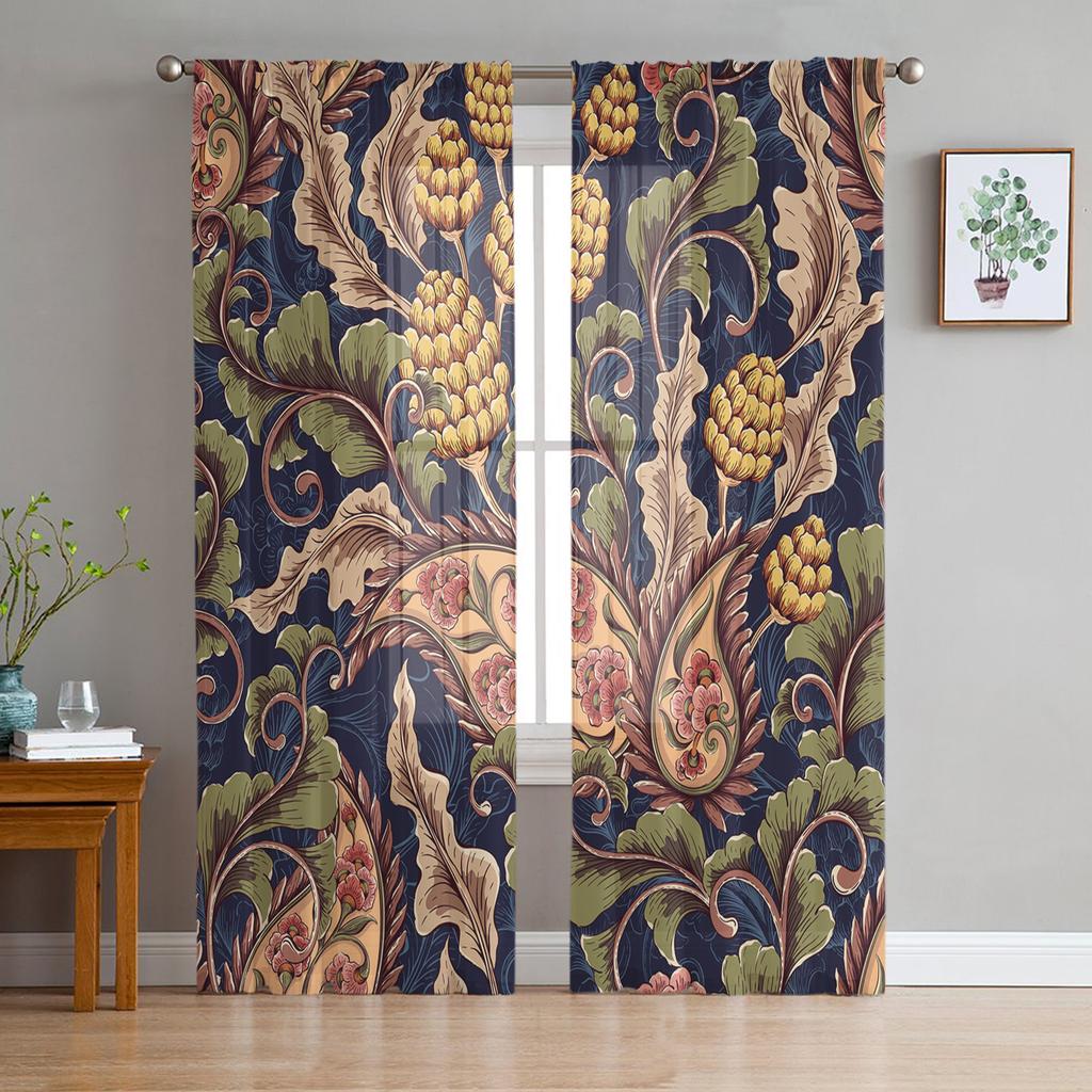 Indische Boho Paisley Textur Fensterbehandlung Tüll Moderne Transparente Vorhänge für Küche Wohnzimmer Schlafzimmer Vorhänge Dekoration