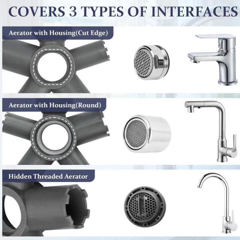 10-in-1 Faucet Aerator Removal Tool for Hidden Threaded Aerator and Aerator with Housing (Cut Edge&Round), Faucet Aerator Tool