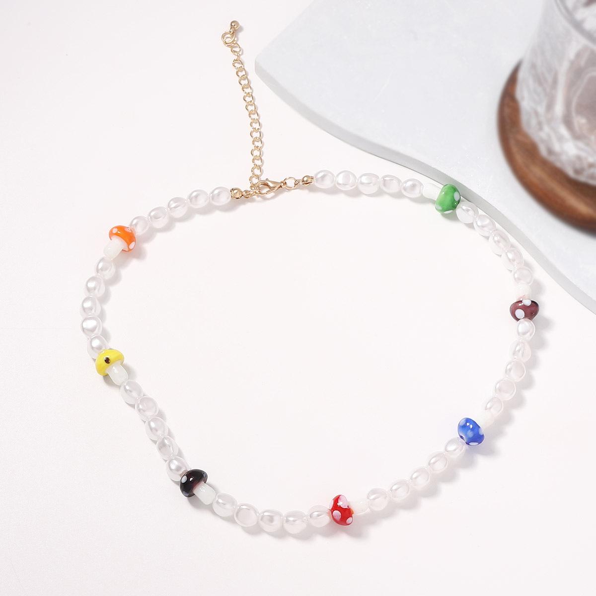 ins Европейский и американский стиль индивидуальность простой нишевый креативный имитация жемчуга милый радужный гриб ожерелье универсальная модная модель