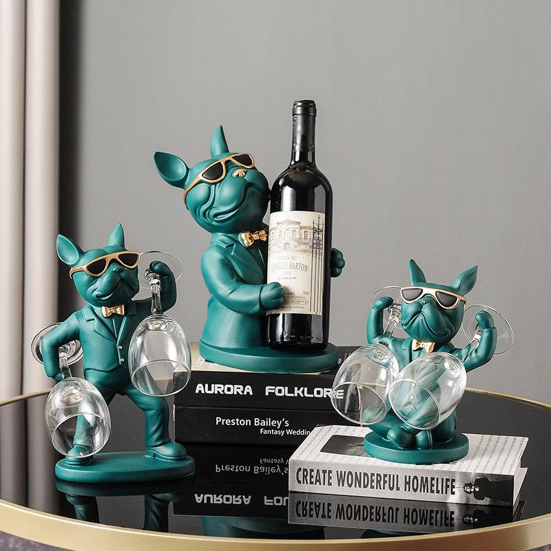 Decorarea casei Figurine cu animale Suporturi pentru vin Artizanat din rasina Statuie Bulldog Suport pentru sticla de vin Masa de birou Raft cu sampanie Decor camera