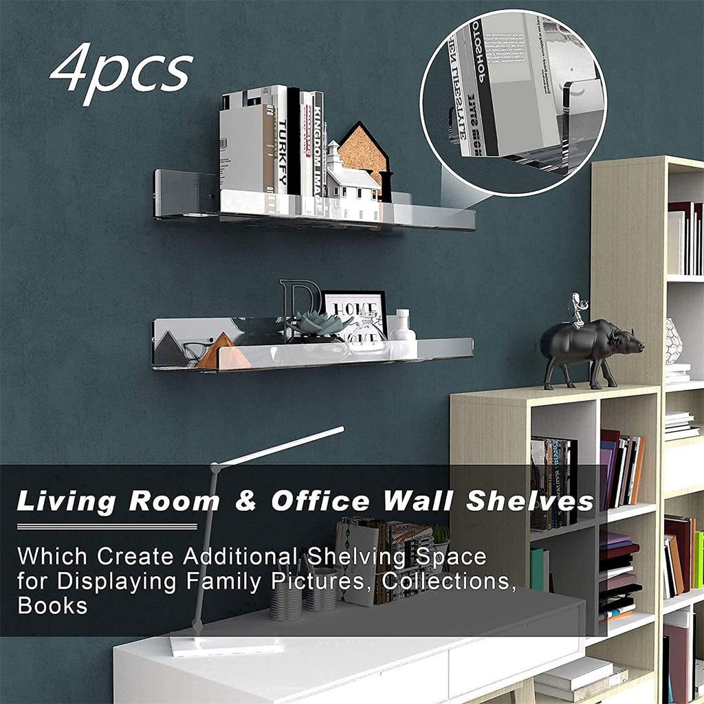 Clear Acrylic Storage Shelf Floating Rack Multipurpose Collection Supplies for Home Bathroom Window Wall Door Storage