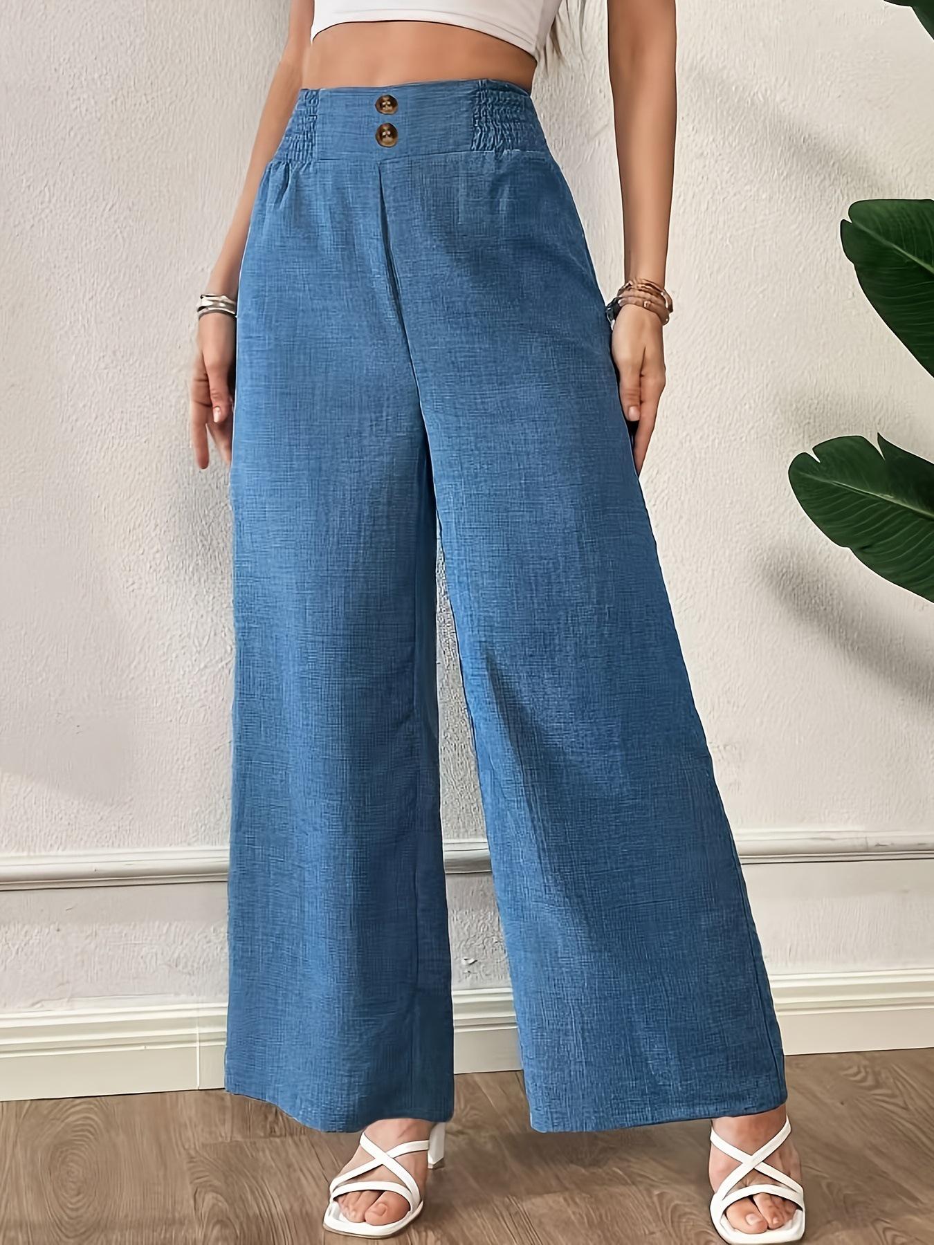 

2025 Women s High-Waisted Slimming Wide-Leg Pants - Solid Color, European & American Style, Spring/Summer Collection” 4XL peacock синього кольору
