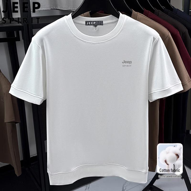 JEEP SPIRIT Men's Round Neck Breathable Cotton-Blend T-Shirt