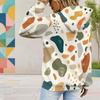 Kadın Plus Beden Uzun Kollu İpli Kapüşonlu Sweatshirt Soyut Baskılı Kanguru Cepli Pullover