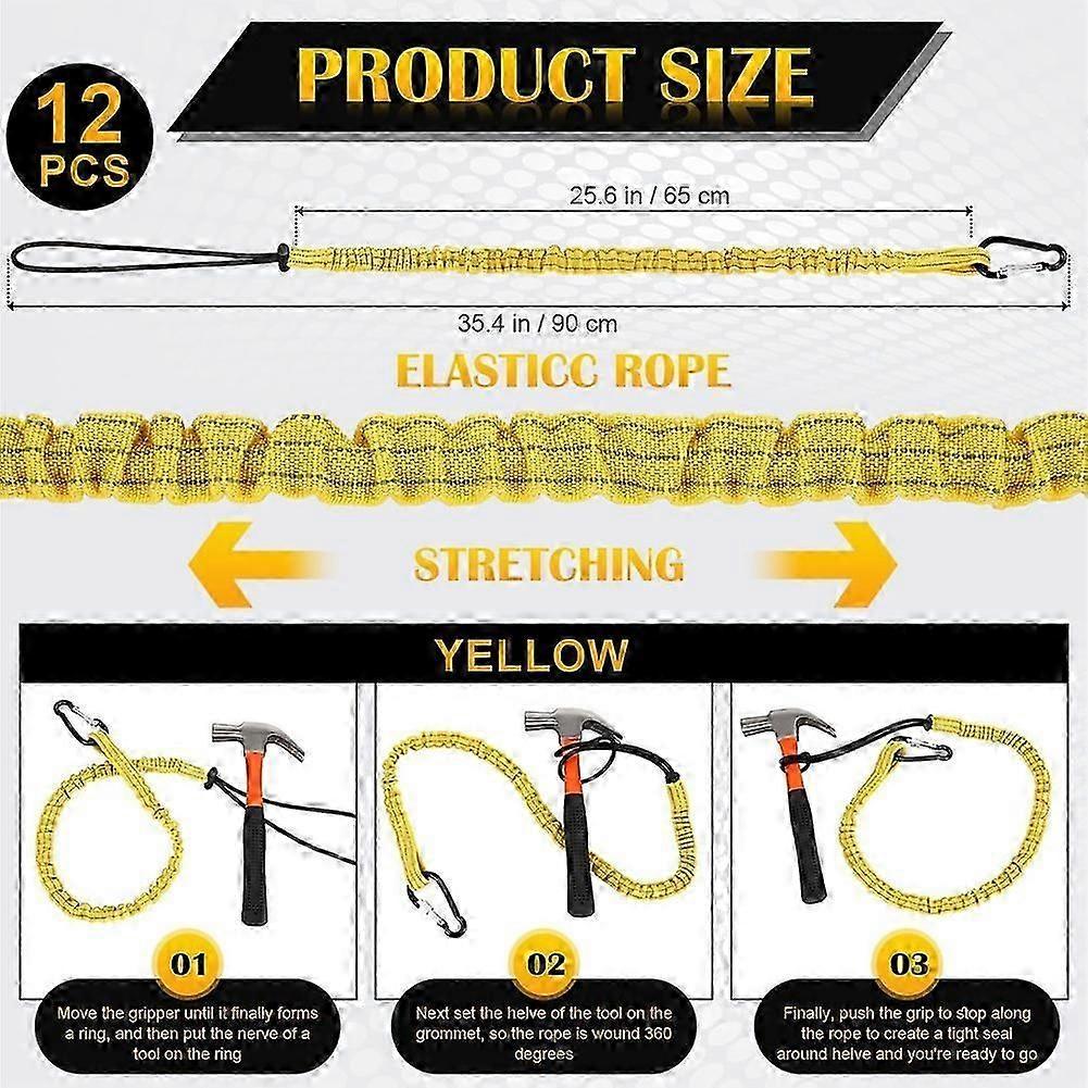 12 Pack Tool Lanyard with Single Metal Buckle and Loop End Yellow