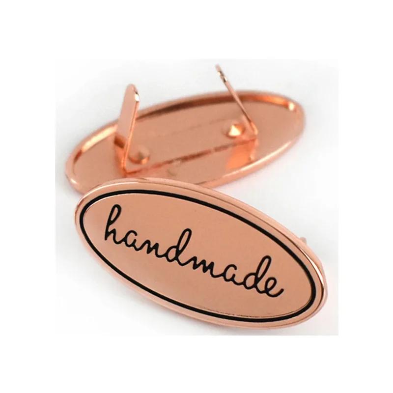 5PC Hand Made Metal Labels Gold Silver Color Craft Garment Labels Tags For Bags Purse Hand Made Letter Printed DIY Sewing Labels