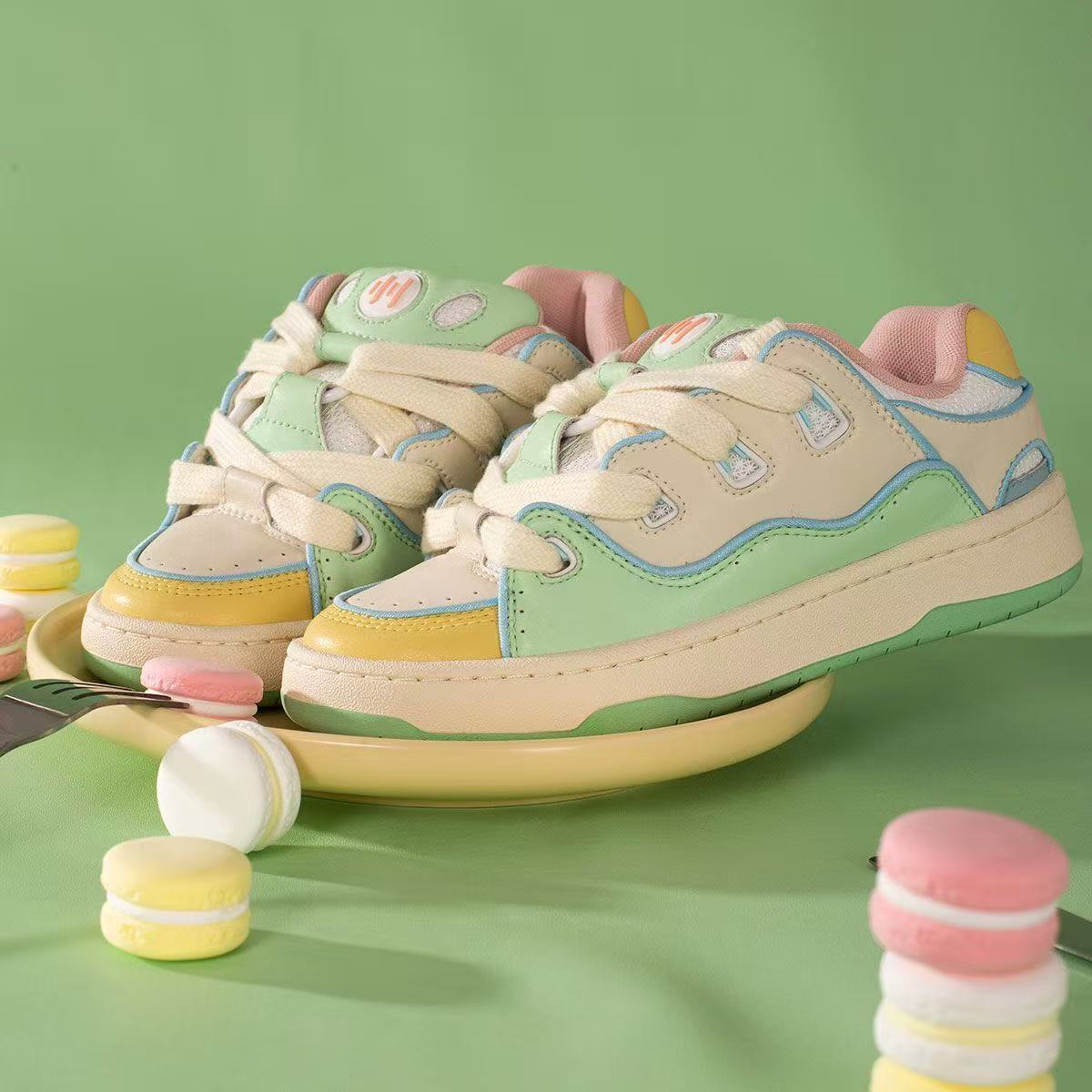 

Real soft leather bread shoes macaron dopamine ice cream color scheme real soft leather bake skateboard shoes 40 [inner length 25cm]