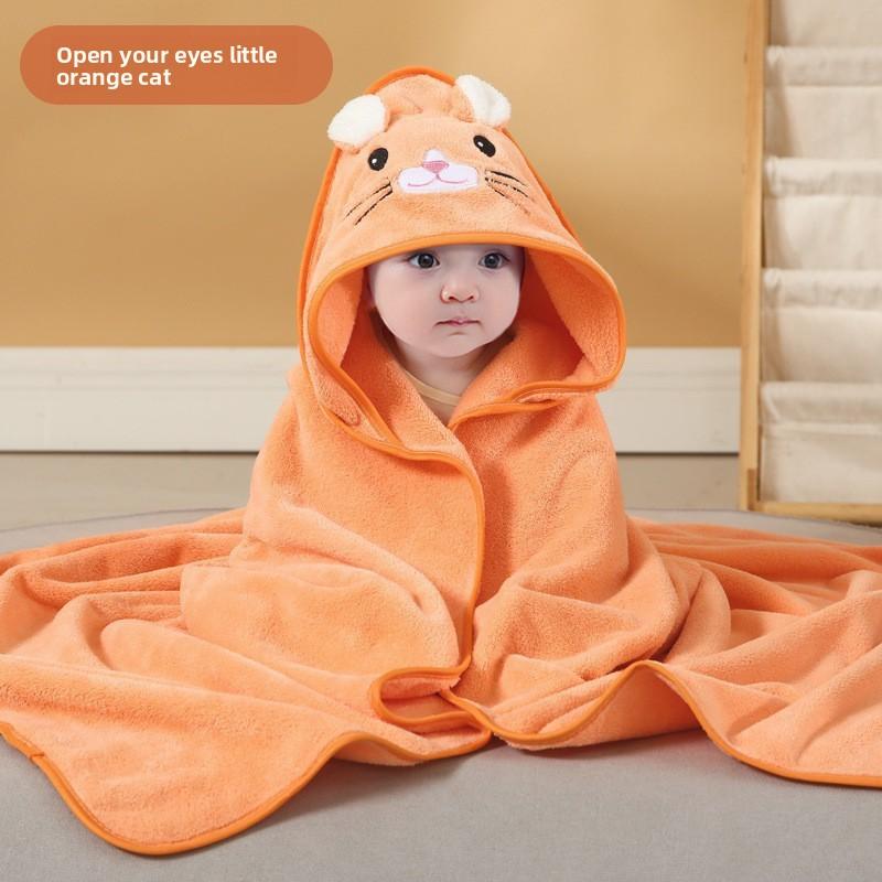 Cartoon Children's Cape Bath Towel Embroidered Coral Fleece Large Mother and Baby Bag Quilt Soft Absorbent Hooded Bathrobe Full Body
