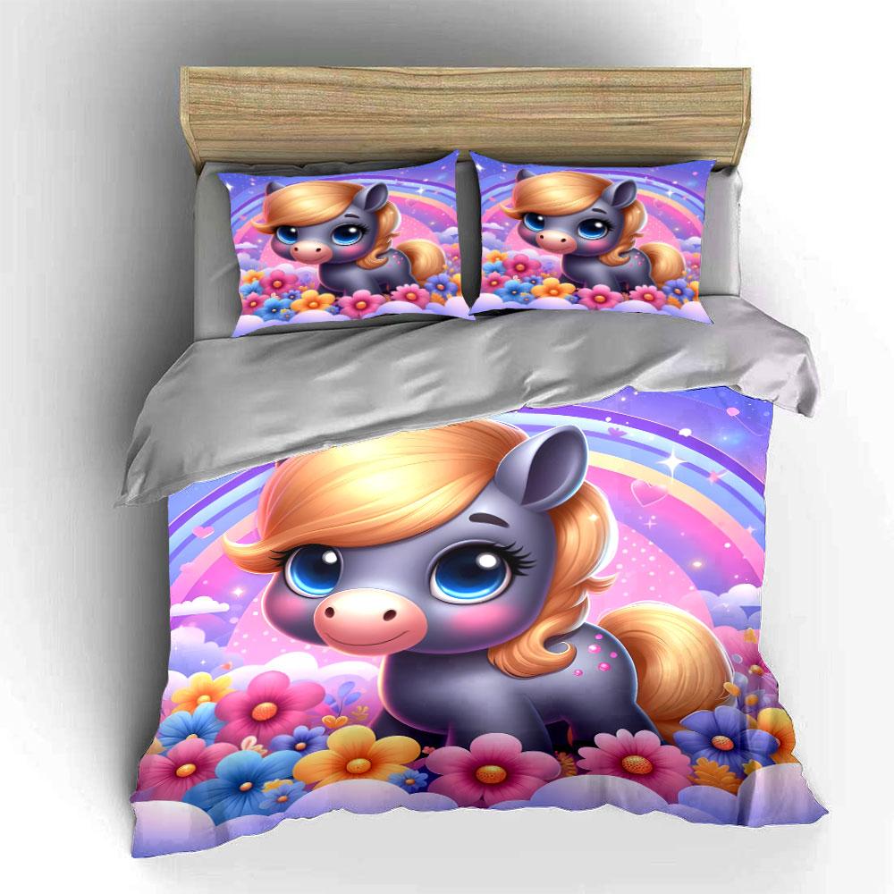 Whimsical Pony Paradise Bedding Sets Duvet Covers Pillowcases(1* Duvet Cover 2* Pillowcases Without Duvet Insert)