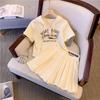 Plus Size Women's Hooded Summer Outfit - Short Sleeve Top & Shorts Set In Apricot, Slimming Age-Reducing Casual Sporty Two-Piece for Chubby Girls