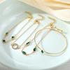 4Pcs/Set Imitation Gemstone Bangle Set Green Color Jewelry Set Fashion Hollow Bracelet