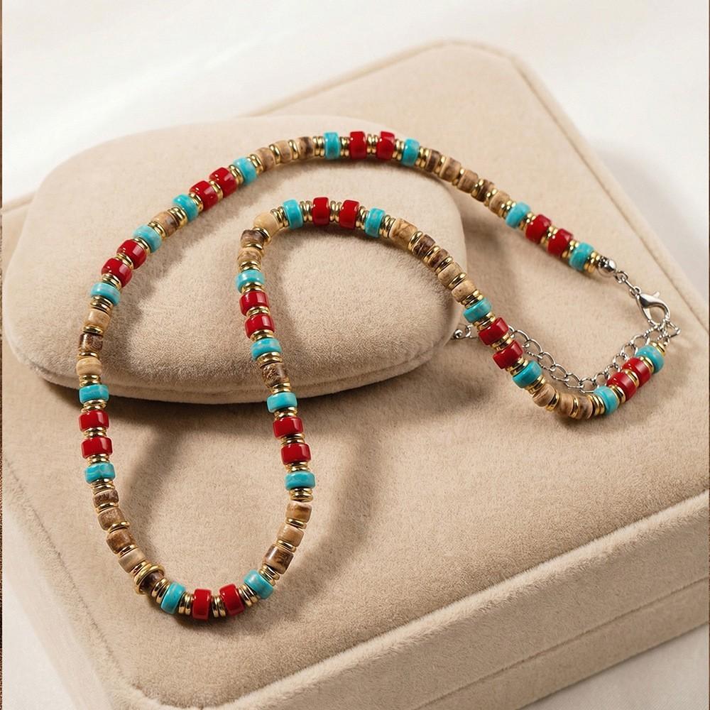 Collana Bohémienne con Perle di Guscio di Cocco Fatta a Mano Catena Geometrica da Uomo per Abbigliamento Casual