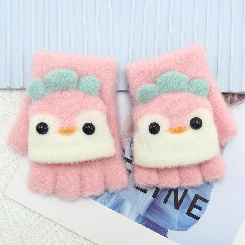 Children's Winter Wool Flip-Top Gloves - Warm, Cartoon Design for Elementary Boys & Girls