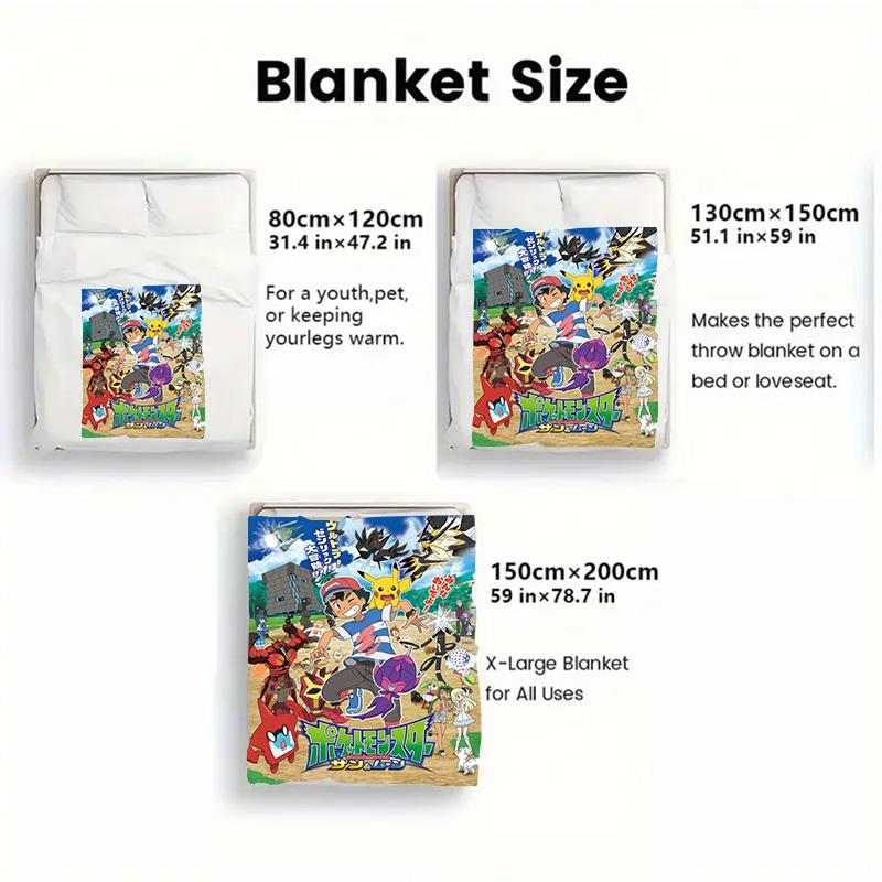 Pokemon Cartoon Blanket Cozy Breathable Flannel for Bed Couch Travel Camping Perfect Home Decoration for Fans THW