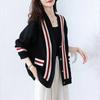 Long-sleeved Pullover Loose Casual Coat for Women Autumn and Winter Korean Style Fashion Contrast Cardigan Top