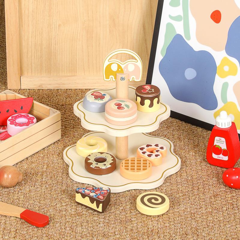 Children Wooden Pretend Play Toys House Dessert Stand Tea Kitchen Role Play Imitation Game Early Educational Toys for Girls Boy