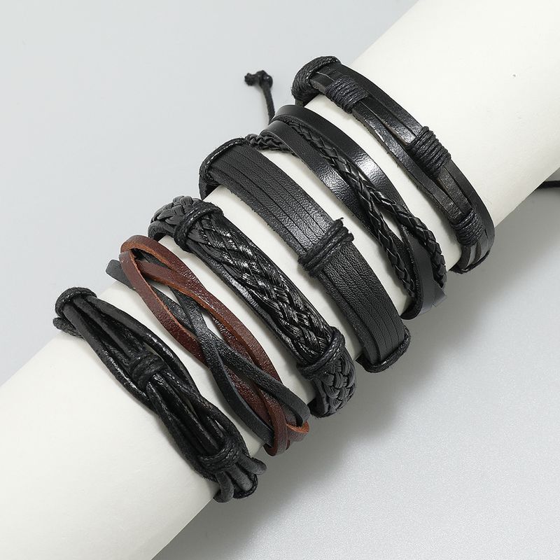 

Модный трансграничный горячо продаваемый многослойный комбинированный DIY браслет-костюм модный мужской плетеный кожаный браслет Six-piece set