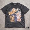 Three Cats Retro Moon Graphic T-shirts, Vintage Cat MoonMeme Tshirt, Cat Lovers, Funny Cat Tee, Oversized Washed Tee, Weird Meme T Shirt