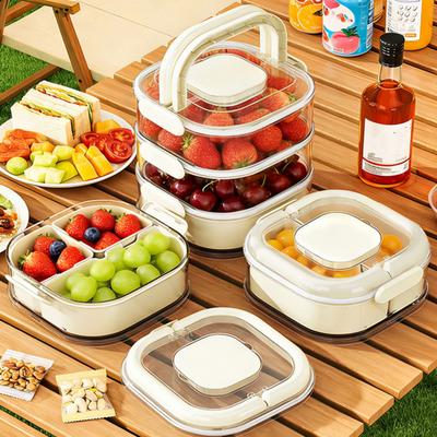 Fruchtaufbewahrungsbox Auslaufsicher Versiegelt Mehrschichtiges Lebensmittelbehälter mit Trennwand Und Oberer Aufbewahrung Tragbare Brotdose für Küche Outdoor Camping