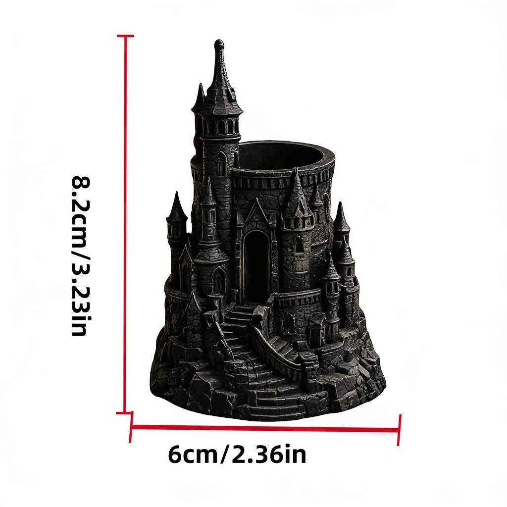 1-Piece Dark Castle-Shaped Pen Holder 3D Printed Vintage Architectural Pen Container Desk Organizer Decoration Student Designer Gift Ma