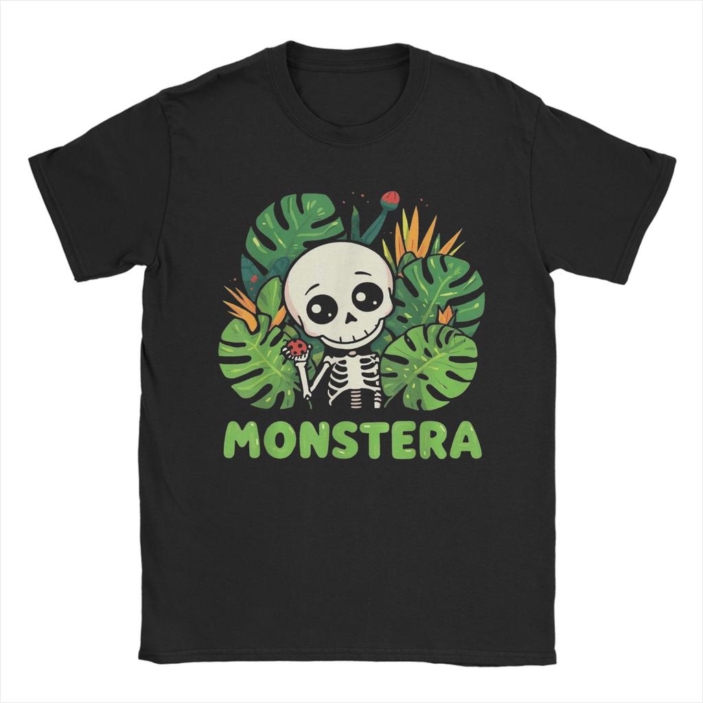 Harajuku T-Shirt Beach Monstera Skull Plant Lover Skeleton Grunge Hip Hop T-Shirts Pure Cotton Tee Shirt Short Sleeve Clothing