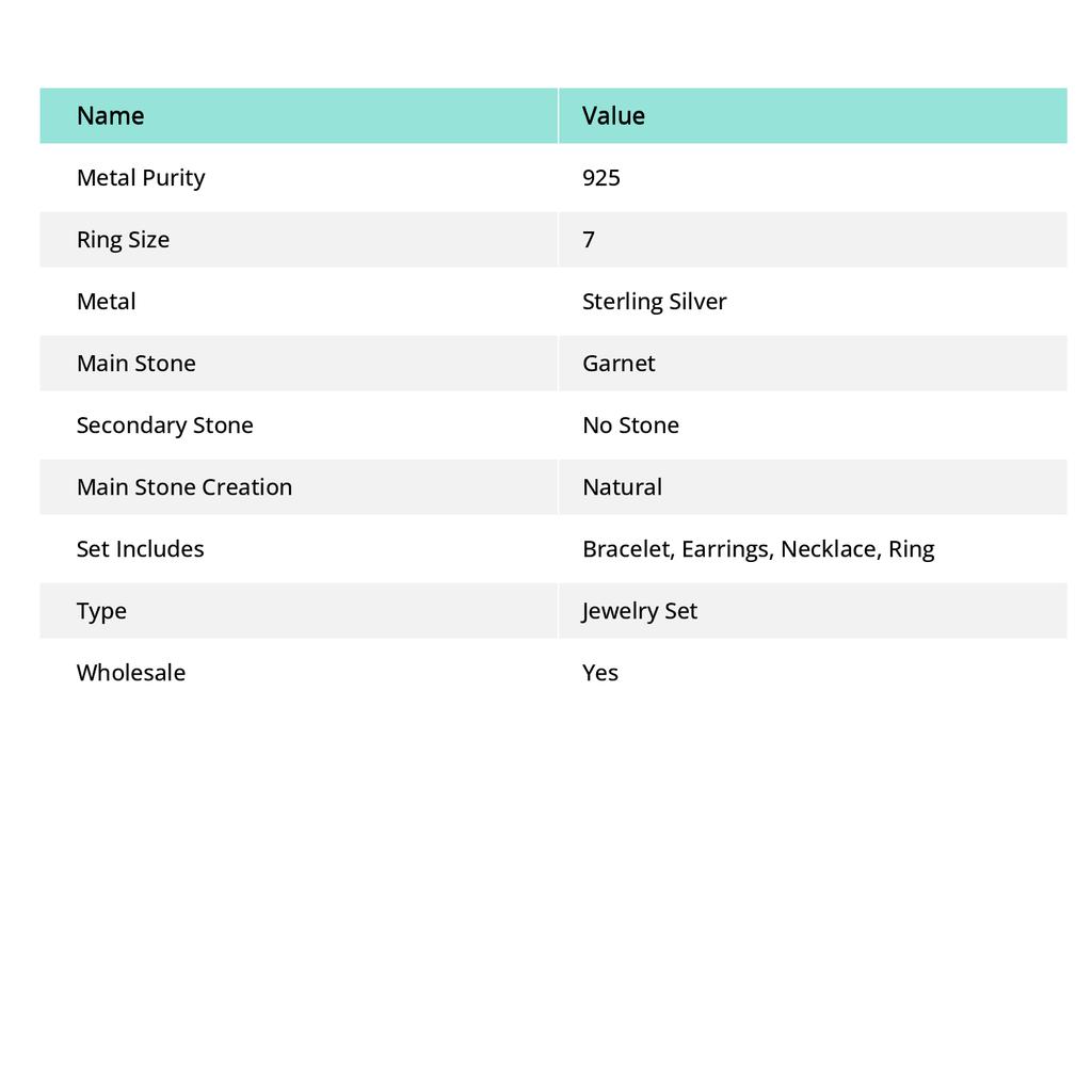 Natural Garnet Gemstone Handmade 925 Sterling Silver Jewelry Set U9t76