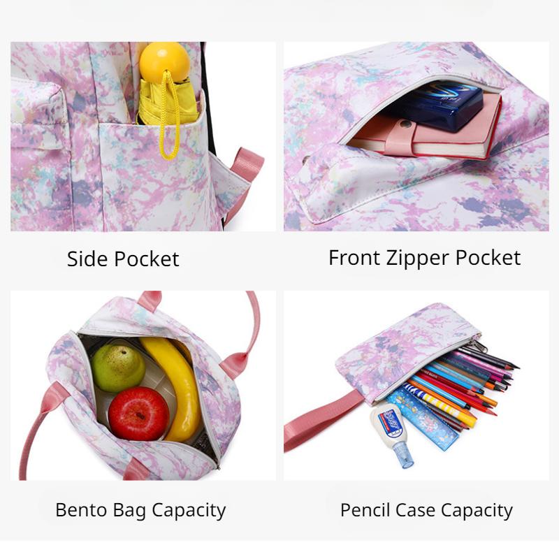 2023 Ny motetrykt skolesekk med stor kapasitet Graffiti studentryggsekk kvinner tredelt bokveske med Bento-pose Blyantveske