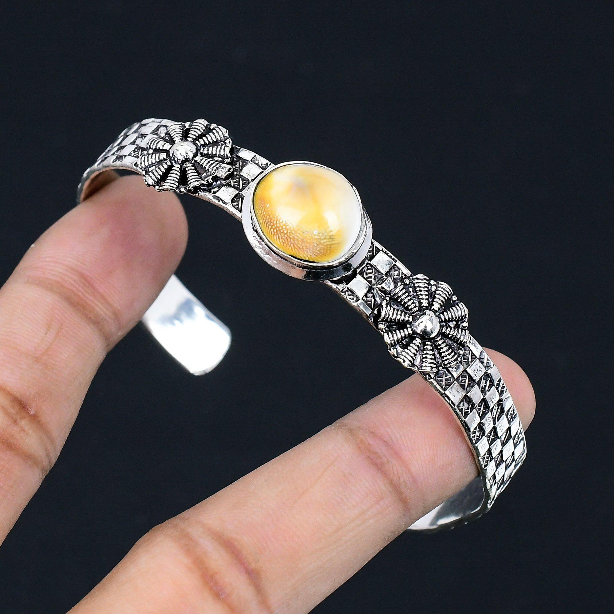 

Daughters Day Deal Shiva Eye Shell Gemstone Bangle Jewelry 925 Sterling Silver Adjustable